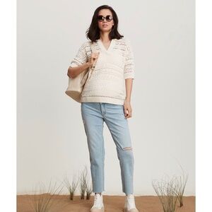 Size L Brand New Thyme Maternity Pointelle Elbow Sleeve Polo Sweater